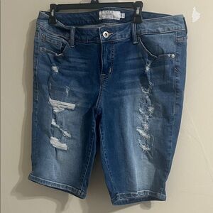 torrid Medium Blue Distressed Denim Bermuda Shorts